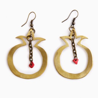Hand-cut Brass Earrings - Pomegranate